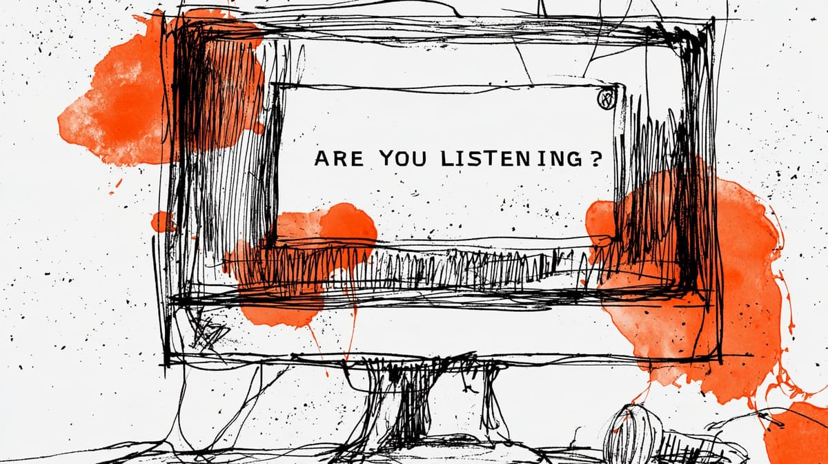 Black-and-white storyboard sketch from the Red Threads issue Are You Still Listening?